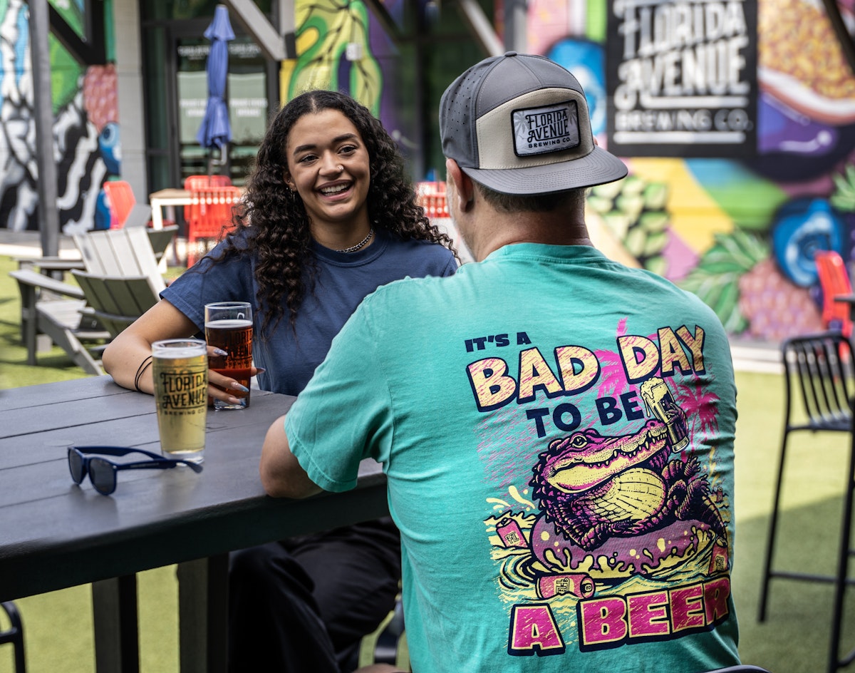 Guests in the Wesley Chapel beer garden