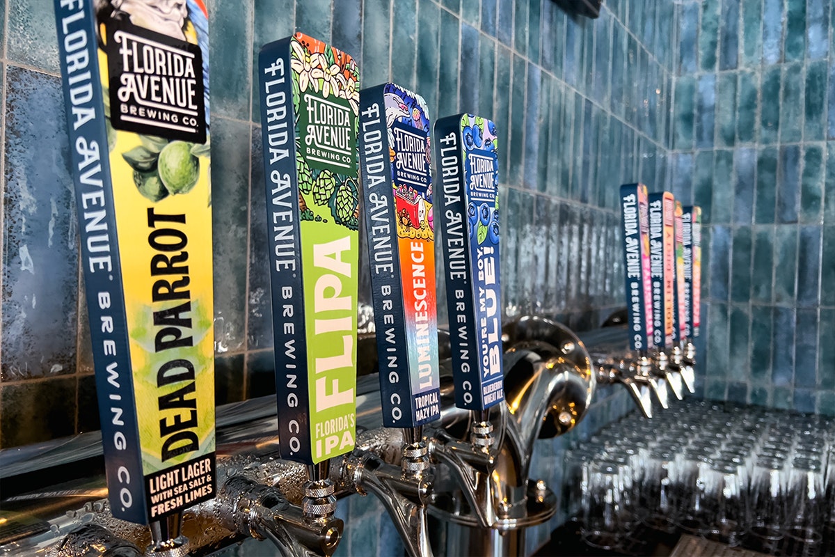 Florida Avenue tap handles on the taproom wall